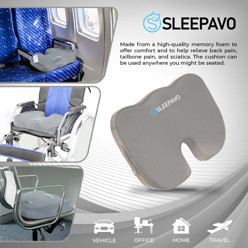 Sleepavo Gray Memory Foam Seat Cushion for Office Car Cooling Gel Chair Wayfair